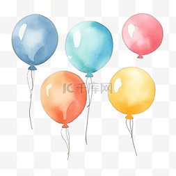 水彩画一套可爱的气球