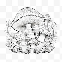 创意线描图片_zentangle 风格的蘑菇和蜗牛黑白轮