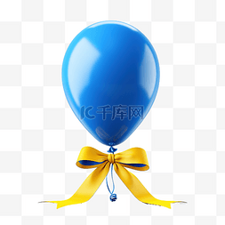 3d 黄色气球与蓝丝带插图