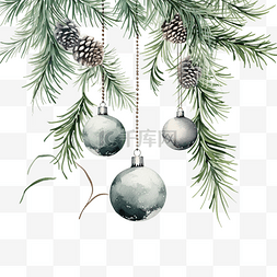 圣诞快乐贺卡，上面有松枝和灰色