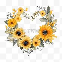 黄色的干花图片_黄色向日葵野花和桉叶干树枝花束