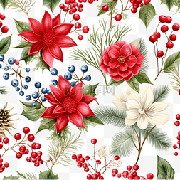 冬天鲜花图片_圣诞无缝模式与浆果