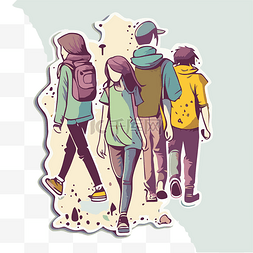 一群年轻人物在城市插画中户外行