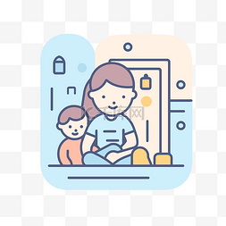 母亲和孩子图标平面设计插画 向