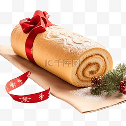 咖啡果冻图片_圣诞装饰旁边的 bolo de rolo 卷蛋糕