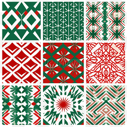 几何装饰绿图片_圣诞无缝图案套装，带有绿红抽象