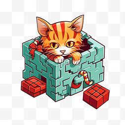 儿童迷宫迷宫图图片_圣诞迷宫拼图猫和礼物