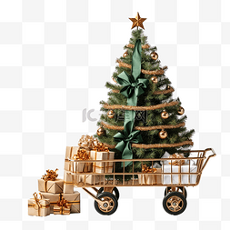 有圣诞树的购物车的图像