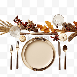 桌面布图片_感恩节餐桌布置与餐具的顶视图