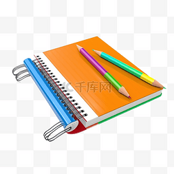 3d 插图彩色笔记本和铅笔
