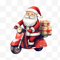 骑着摩托车图片_圣诞快乐快乐的圣诞老人带着礼品