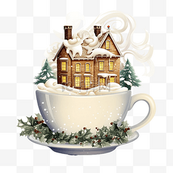 中房子图片_有圣诞节槲寄生的咖啡杯