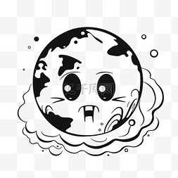 被污染的地球卡通图片_卡通地球与气泡轮廓素描画 向量