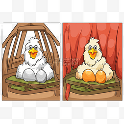 母鸡图片_卡通插图一只母鸡正在她的笼子书