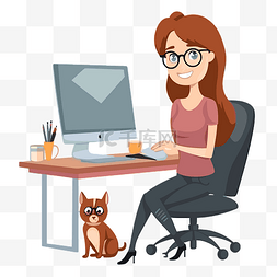 猫的剪贴画图片_实习生剪贴画女人坐在办公桌前，