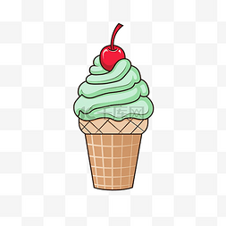 儿童着色书插画绿色冰淇淋杯锥与