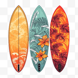 孤立的冲浪板不同的图案和颜色插