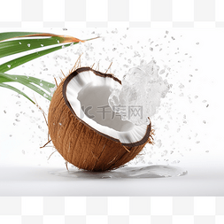 溅起的图片_白色背景中溅起水花的椰子