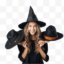 万圣节时，戴着帽子和女巫服装的