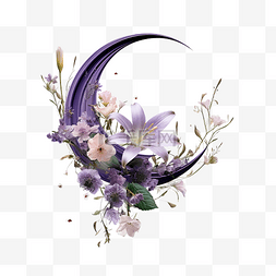 优质幻想图片_紫色的月亮与花