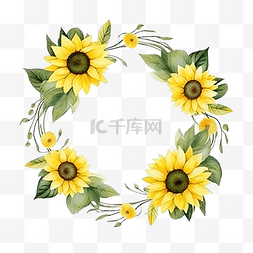 明亮花环图片_最小水彩黄色向日葵花环框架