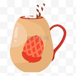 线描食物咖啡图片_黄色马克杯冬季热饮