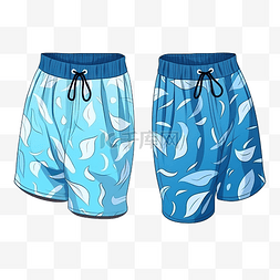 男式泳裤 png 蓝色平角短裤卡通风