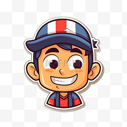 法国戴着帽子和帽子的卡通男孩贴