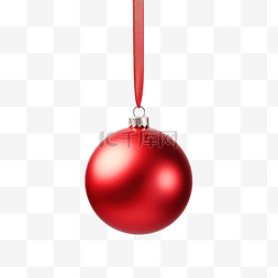缎带球图片_红色缎带上挂着美丽的圣诞小玩意