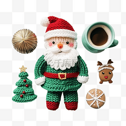 绿色圣诞装饰图片_一套圣诞玩具和装饰品一杯咖啡和