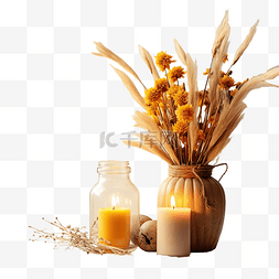秋季家居装饰，配有蜡烛，舒适的