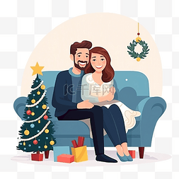 圣诞房间图片_一对幸福的夫妇坐在装饰精美的圣