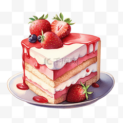 可口草莓图片_水彩画草莓和糖果蛋糕片
