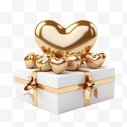 幸福情人节图片_3d 渲染从礼品盒和金色心形框架中