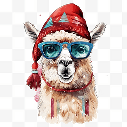 戴帽子的骆驼图片_戴着圣诞老人帽子的圣诞快乐喇嘛