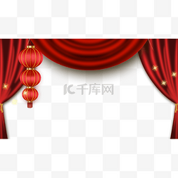 红色绸缎背景图图片_灯笼帘幕舞台红色新年中国风帷幕