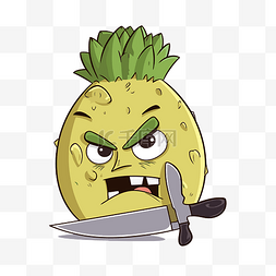 用刀砍剪贴画菠萝作为愤怒的卡通