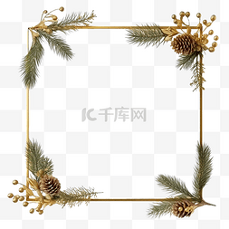 金色平面礼物图片_圣诞平躺组合物，配有冷杉和金色