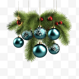 用玻璃球装饰的圣诞树蓬松的树枝