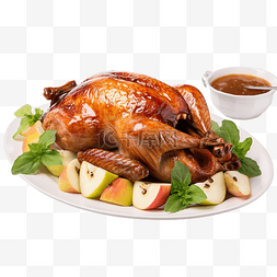 苹果鸡肉图片_烤火鸡配以焦糖苹果和三叶草叶