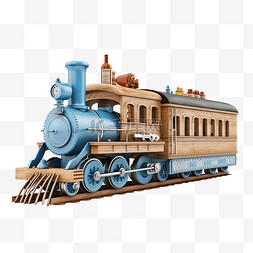 蓝色灵感图片_3d 蓝色机车与木制货车与学校用品