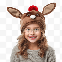 戴圣诞帽的小鹿图片_戴着鹿圣诞帽的小女孩的肖像寒假
