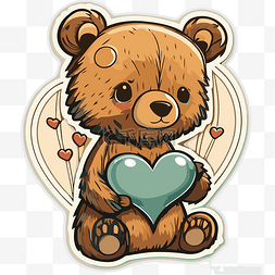 情人节剪贴画图片_棕色的熊与蓝色的心贴纸剪贴画 