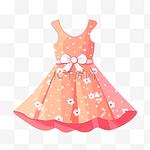 连衣裙剪贴画 橙色连衣裙与粉红色花朵卡通 向量