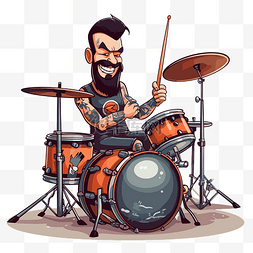 鼓手剪贴画 卡通鼓手与纹身 打鼓 