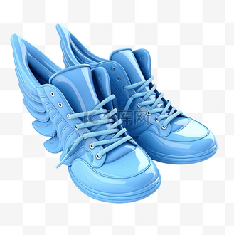 3d 蓝色运动鞋与翼隔离可爱的鞋子概念 3d 渲染插图