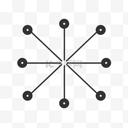 六个互连球体，带有节点和辐条黑