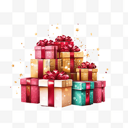 圣诞快乐贺卡，配有礼品盒或礼物