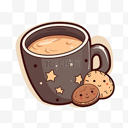 咖啡杯套刀版图图片_可爱的卡哇伊咖啡和饼干设计矢量