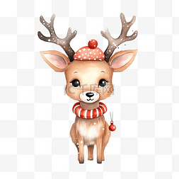 素描驯鹿图片_圣诞快乐可爱着色驯鹿画红鼻子